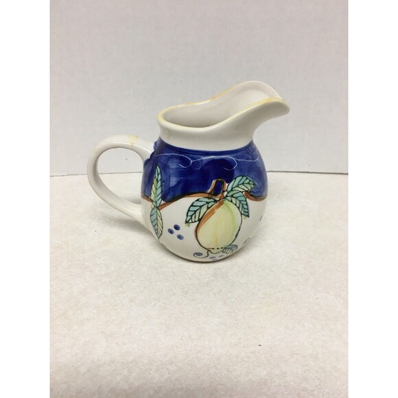 Vintage Pitcher  Creamer   Italy 4 1/2" H Dipinto Amano Italy Limoncello Lemon - Picture 3 of 6